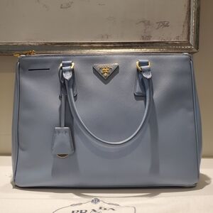 Prada Light Blue Saffiano Tote with Gold Hardware